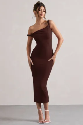 Salome | Chocolate Brown Twisted Asymmetric Midi Dress