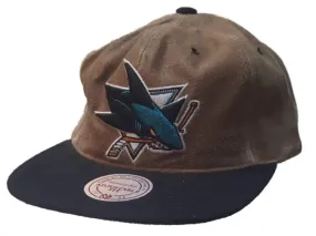 San Jose Sharks Mitchell & Ness Brown Black Relaxed Leather Flat Bill Hat Cap