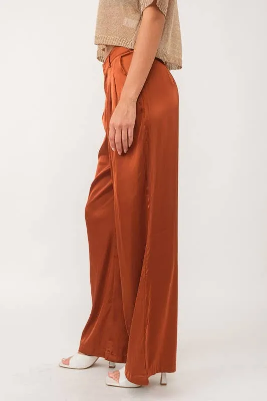 Satin Wide Pants - Cafe