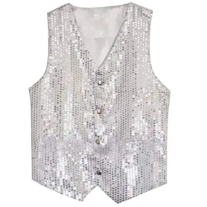 Sequined Silver Vest with Buttons