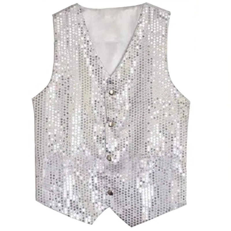 Sequined Silver Vest with Buttons