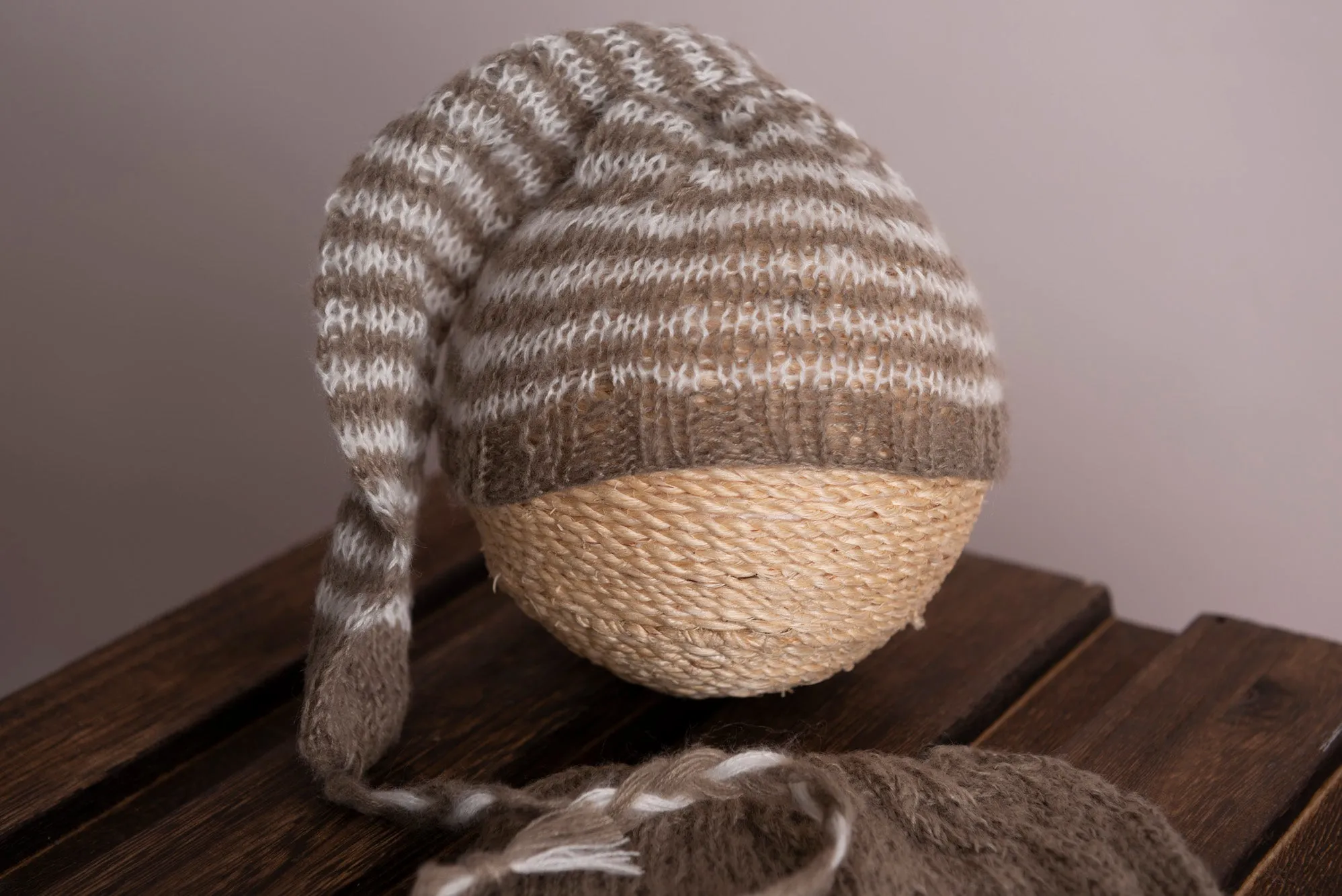 SET Mohair Pants and Striped Sleeping Hat - Light Brown