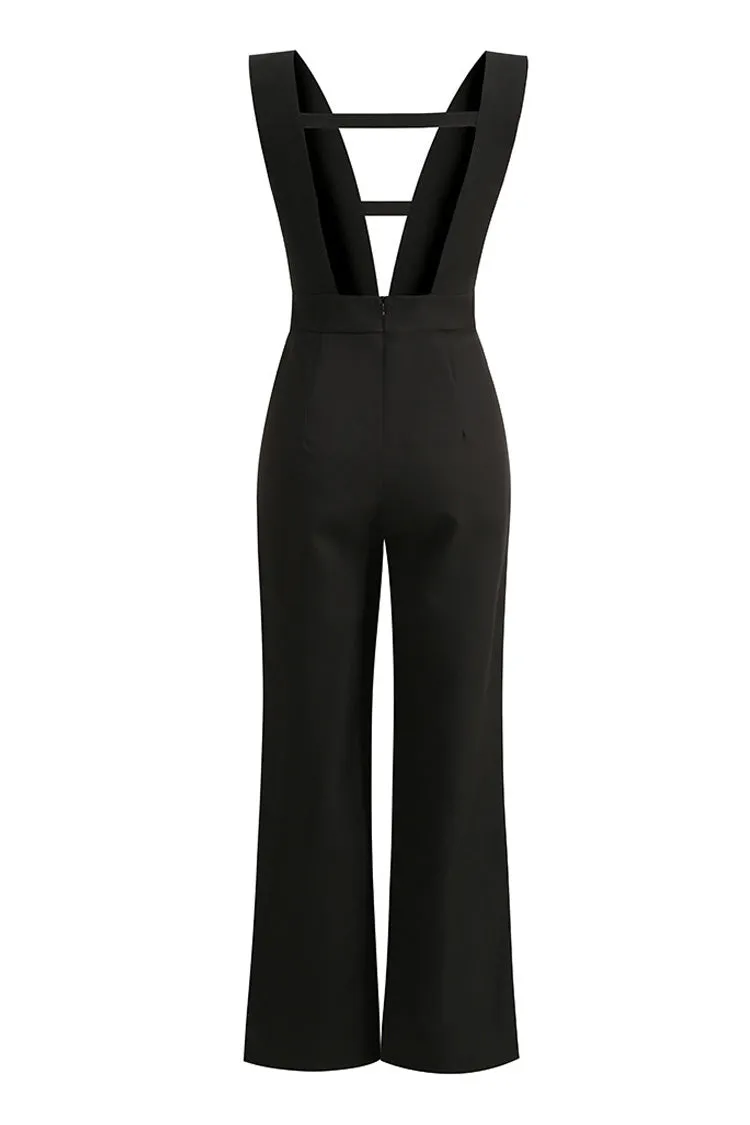 Sexy Deep V Neck Sleeveless Cut Out High Waist Wide Leg Tailored Jumpsuit