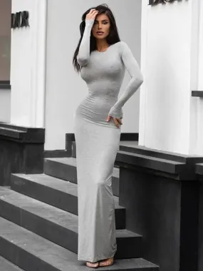 Sexy Mermaid Dresses for Women Fall Winter Clothing Elegant Long Sleeve Bodycon Maxi Dress Black Grey Brown C85-CZ31