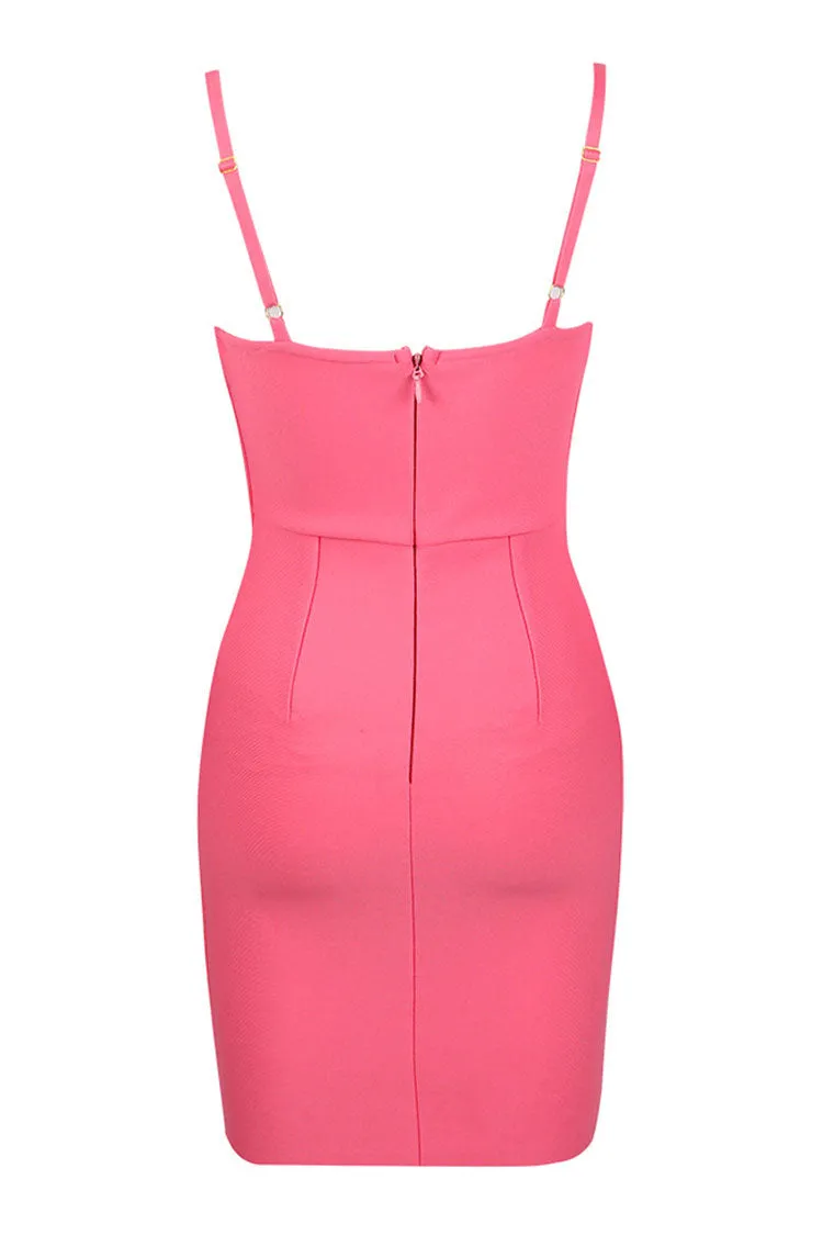 Sexy Pleated Trim Sweetheart Bustier Bodycon Bandage Mini Dress - Pink