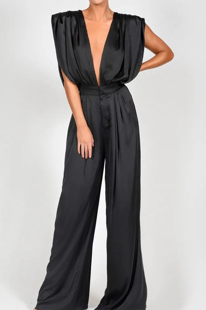 Sexy Plunge V Neck Sleeveless Jumpsuit