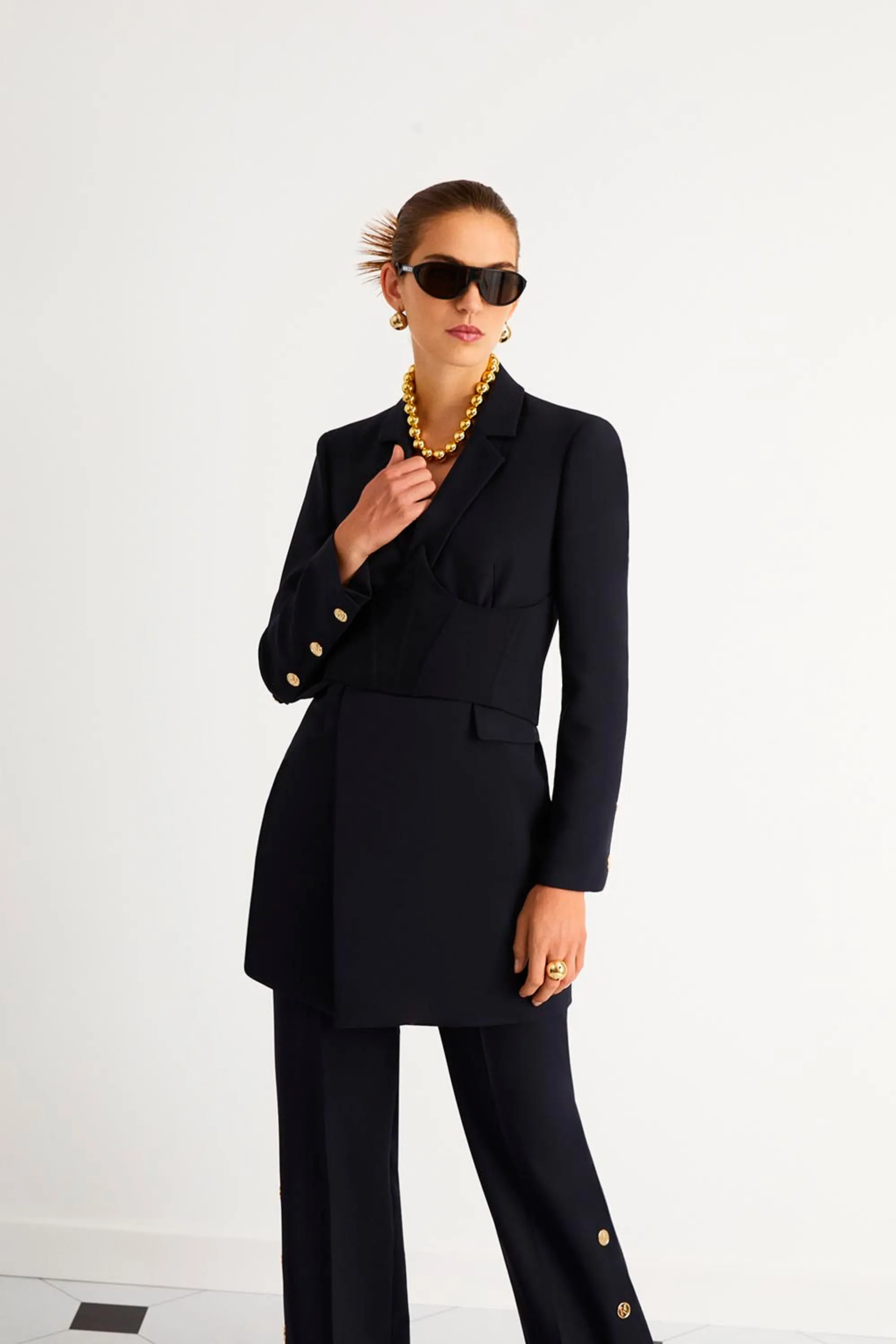 Shoulder Pad Double-Breasted Blazer