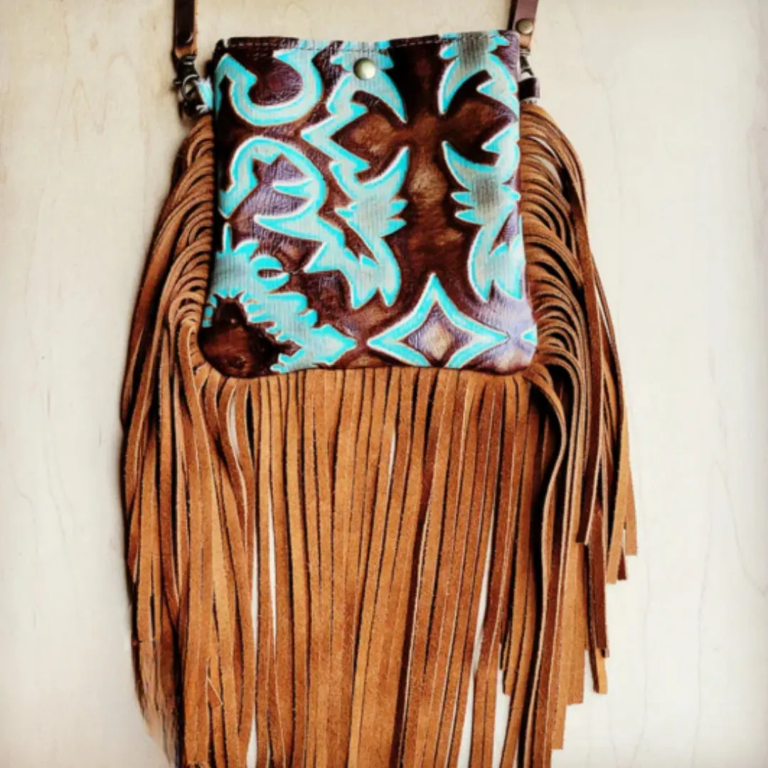 Small Crossbody Handbag w/ Turquoise Laredo Leather Full Fringe