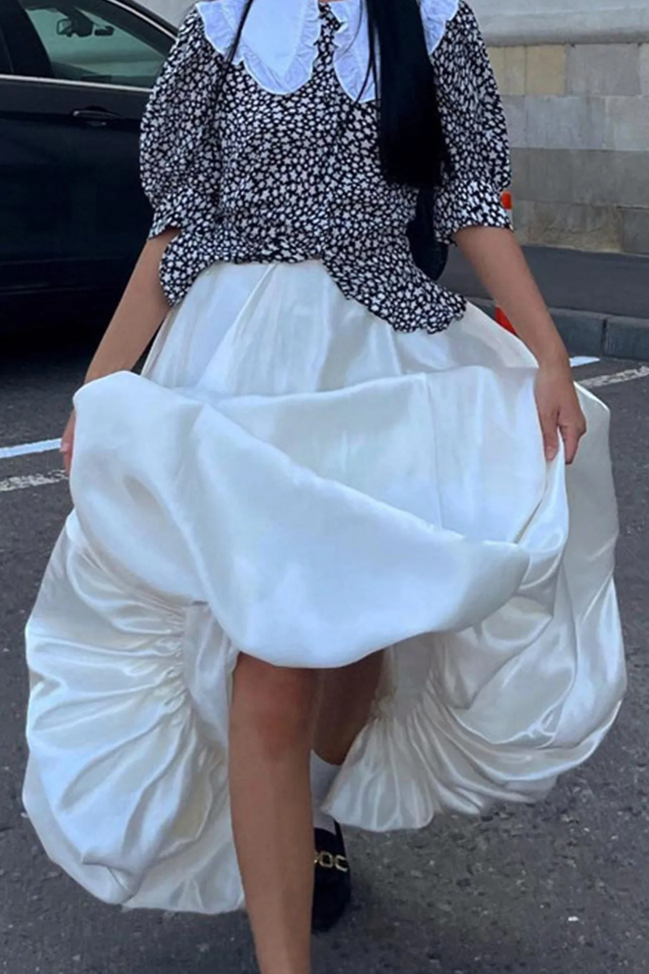 Solid High Waist Ballon Skirt