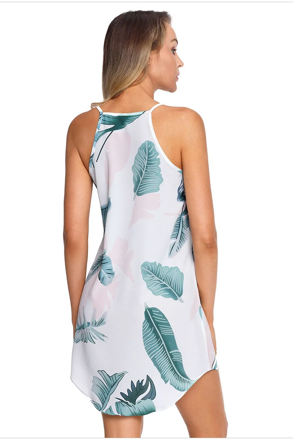 Strap Palm Leaf Print Bohemian Dress