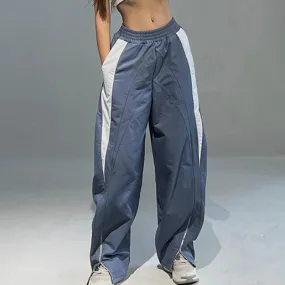 Streetwear Stripe Stitched Baggy Trousers Zipper Straight Leg Harajuku Tech Women Pants Sweatpants Hip Hop Clothing