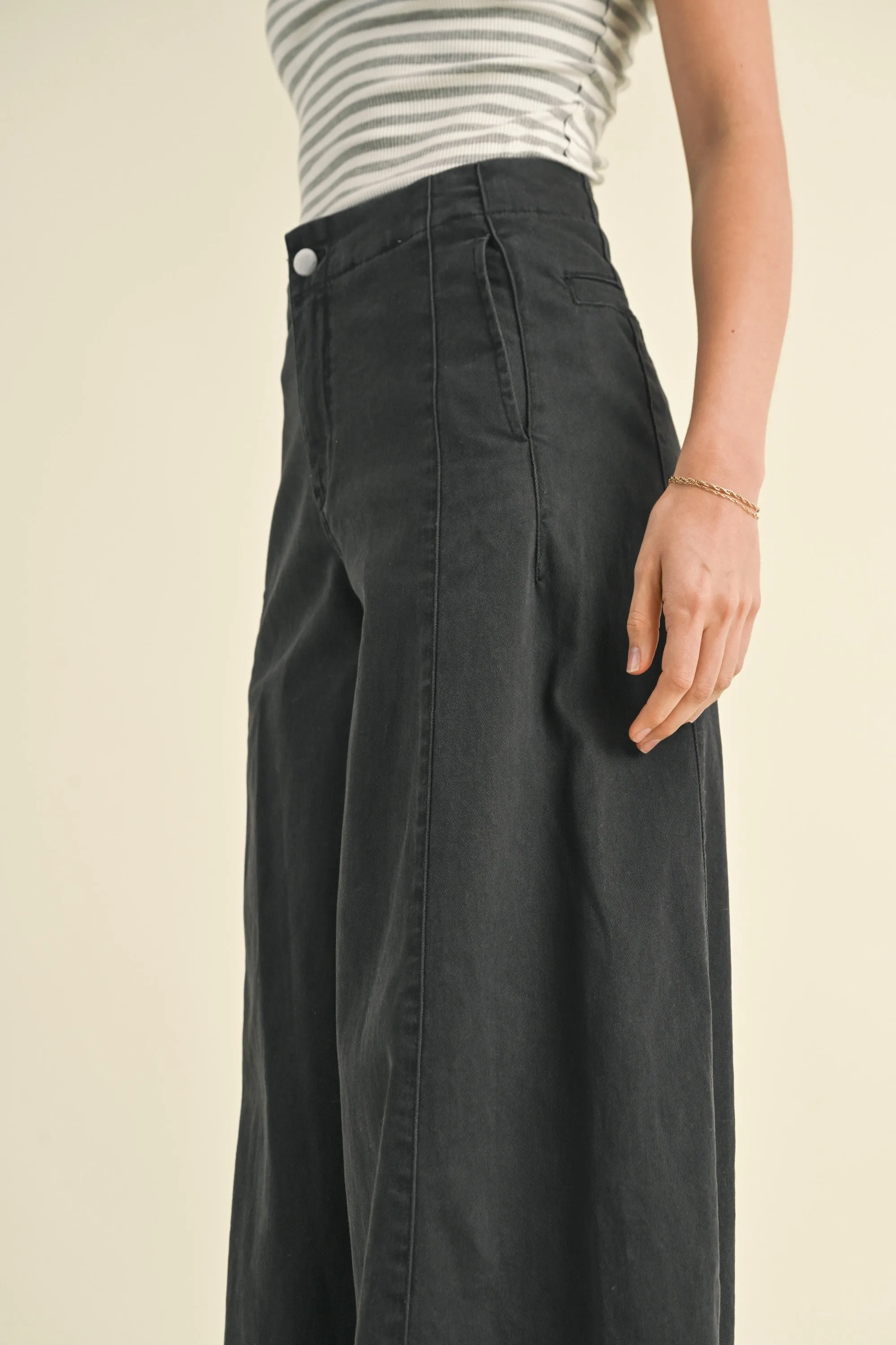 STRETCHED COTTON WIDE LEG PANTS