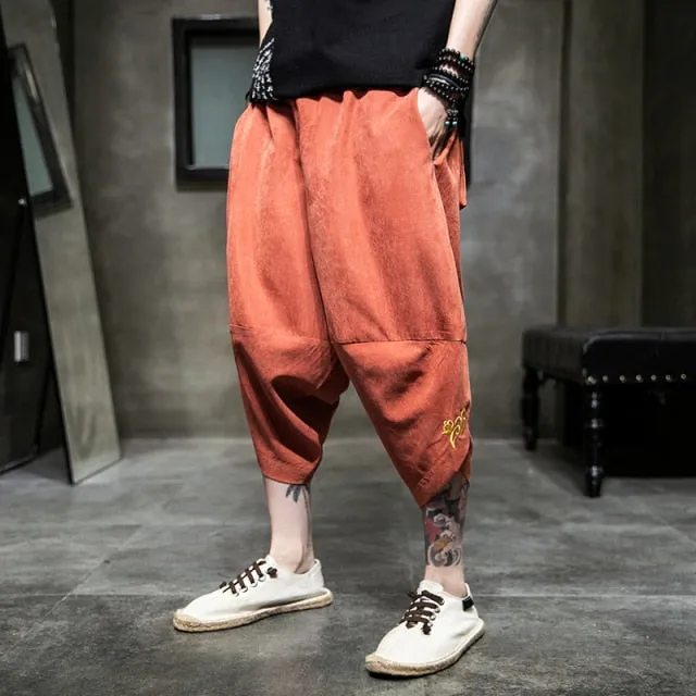 Summer harajuku harem pants men calf-length wide leg trousers streetwear casual sweatpants vintage cotton men's pants