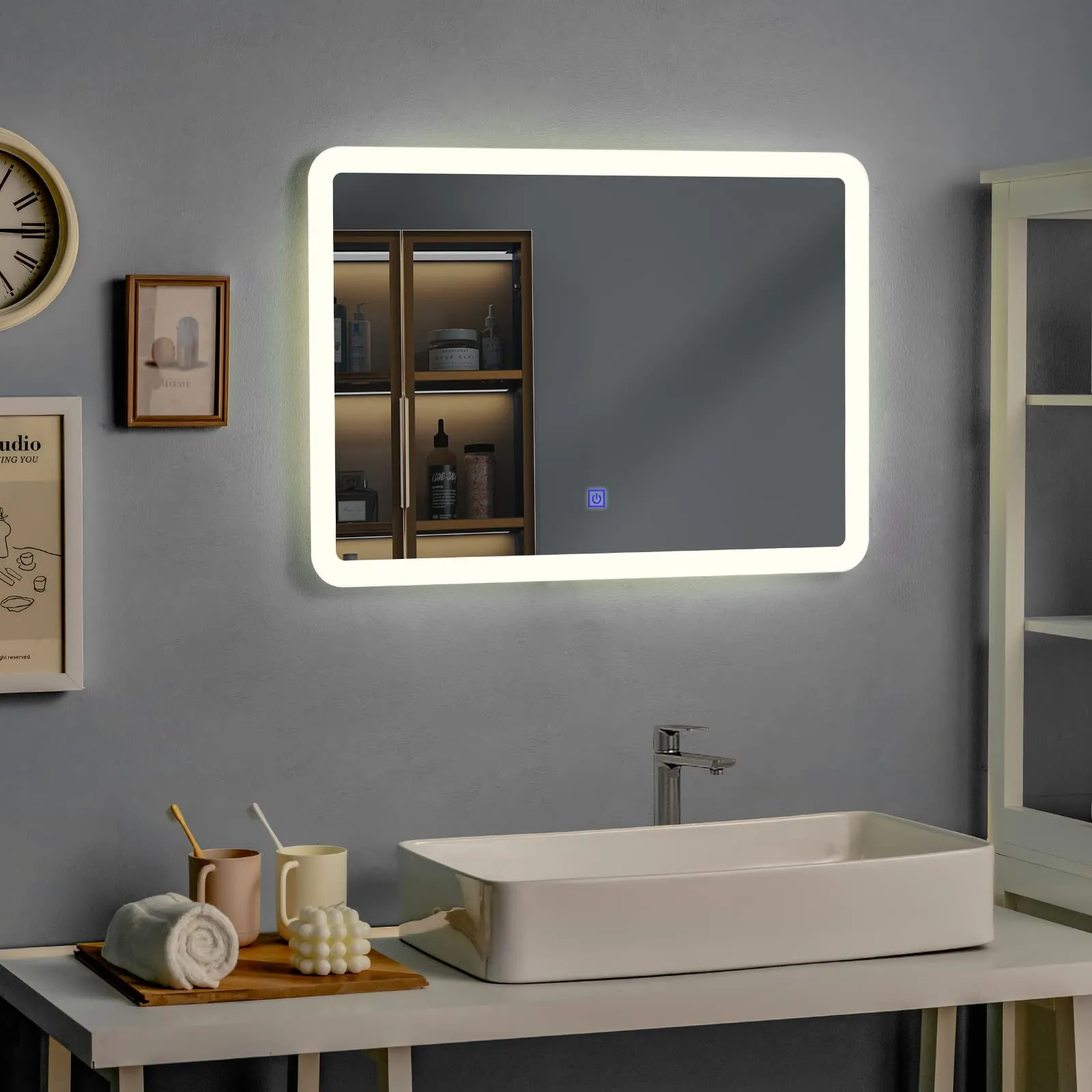 Tangkula Bathroom LED Mirror, Wall-Mounted Makeup Vanity Mirror, Dressing Room, 27.5” x 20”