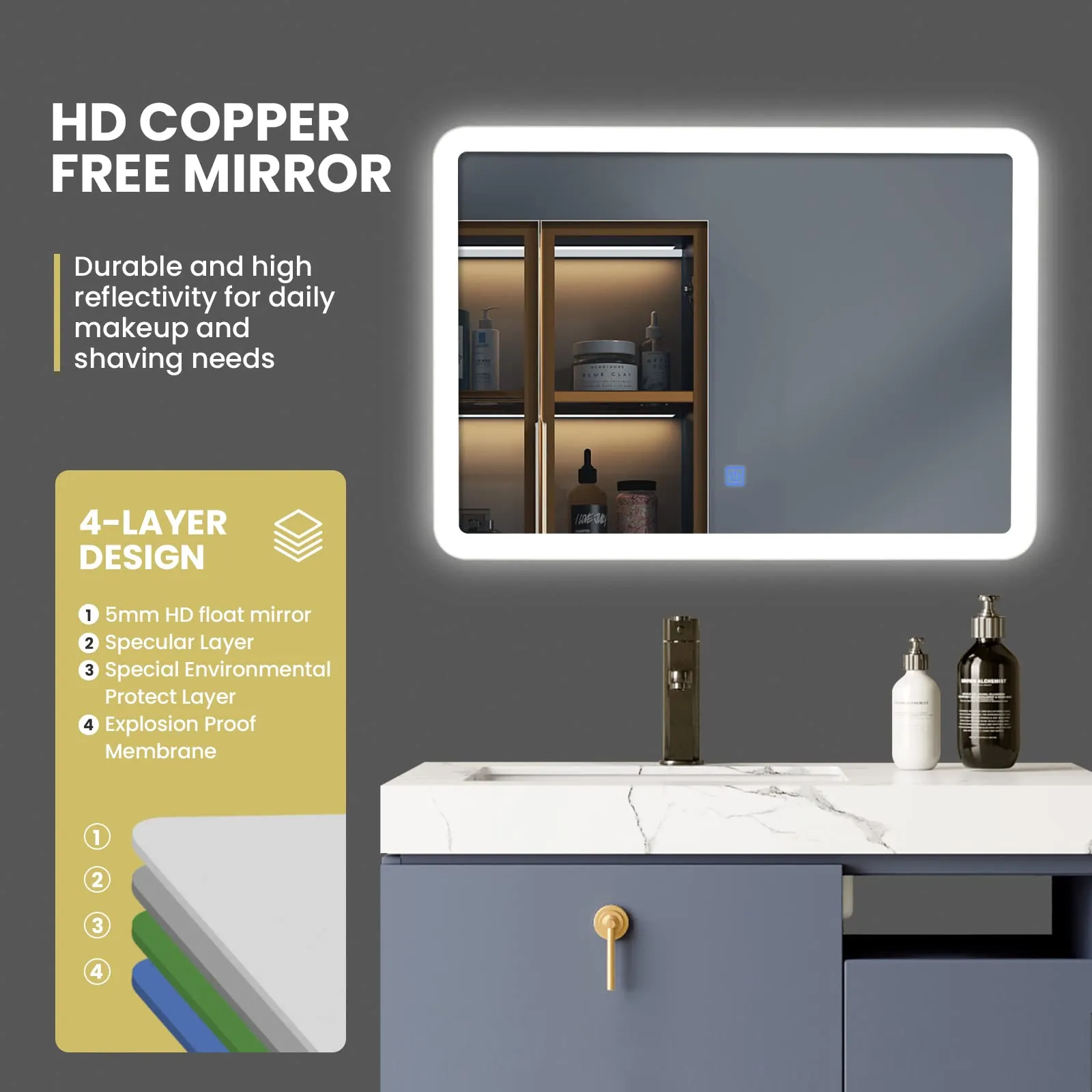 Tangkula Bathroom LED Mirror, Wall-Mounted Makeup Vanity Mirror, Dressing Room, 27.5” x 20”