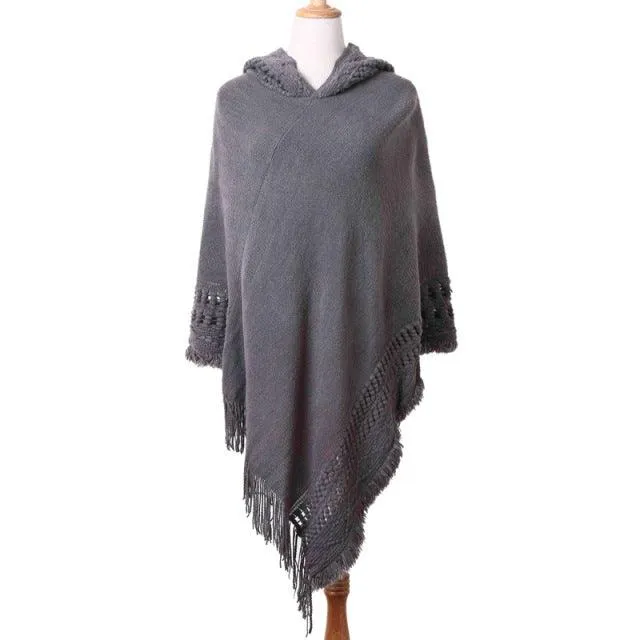 Tassel Hooded Poncho