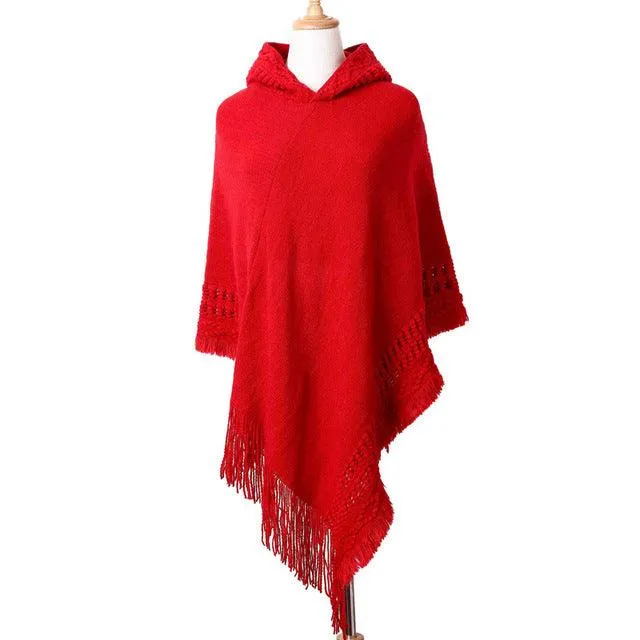 Tassel Hooded Poncho