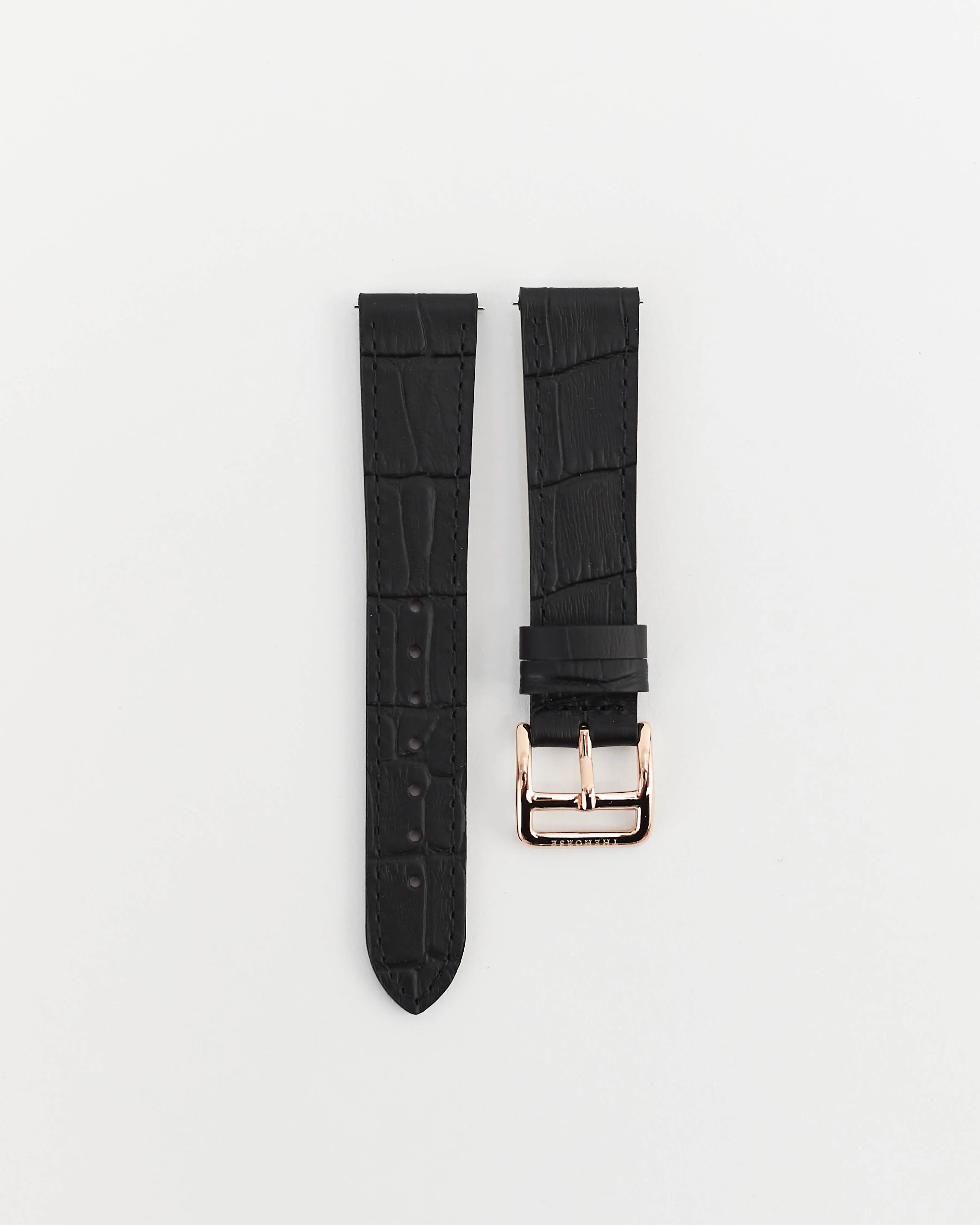 The 18mm Dress Watch Strap: Black Alligator Leather / Rose Gold Strap