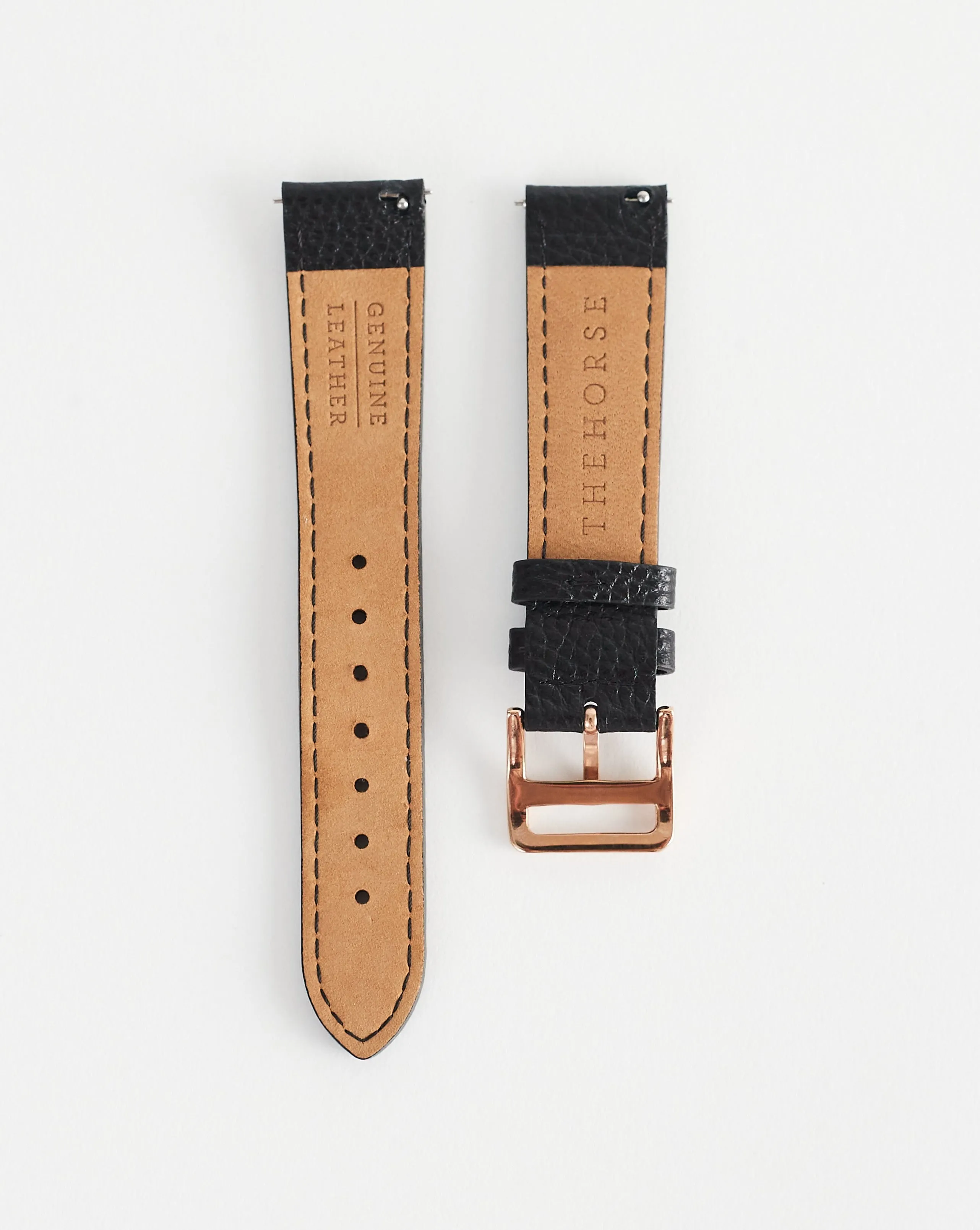 The 18mm Dress Watch Strap: Black Leather / Rose Gold Strap