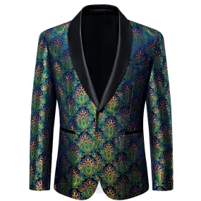 Ties2you Dress Suit Blue Green Paisley Shawl Collar Silk Prom Suit for Men