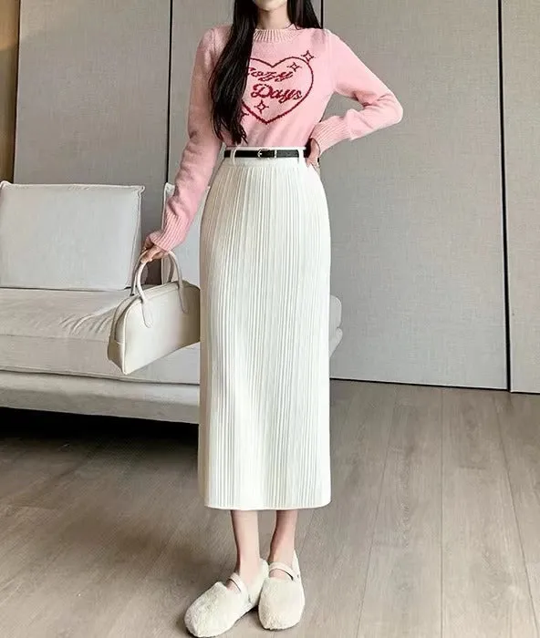 Toleet 2000s fashion Knitted Skirt for Women Autumn and Winter New High-Grade Elastic Belt Belt Draping Pit Straight Skirt One-Step Skirt