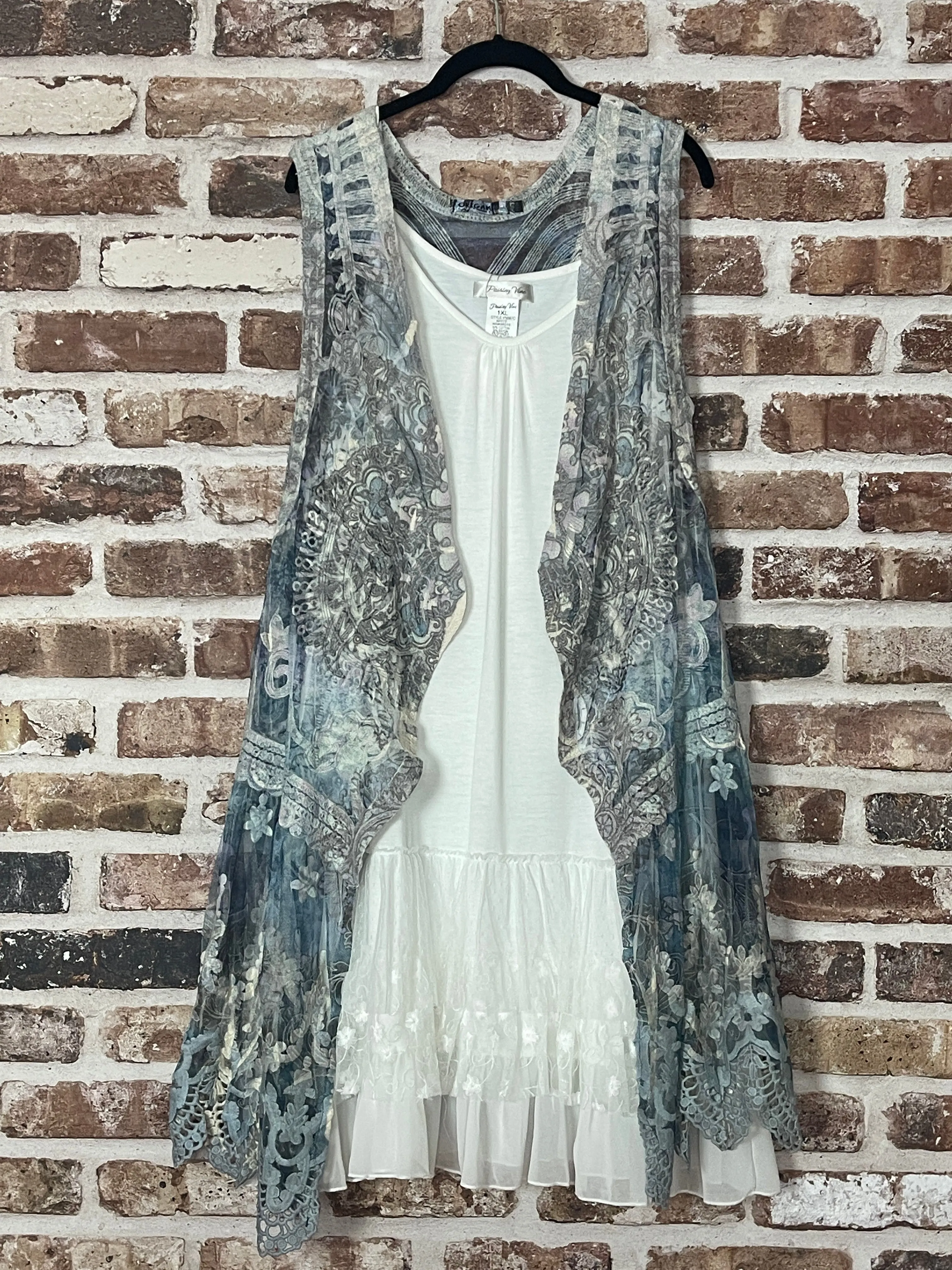 Tranquility Navy Blue Boho Laced Crochet Vest -One Size