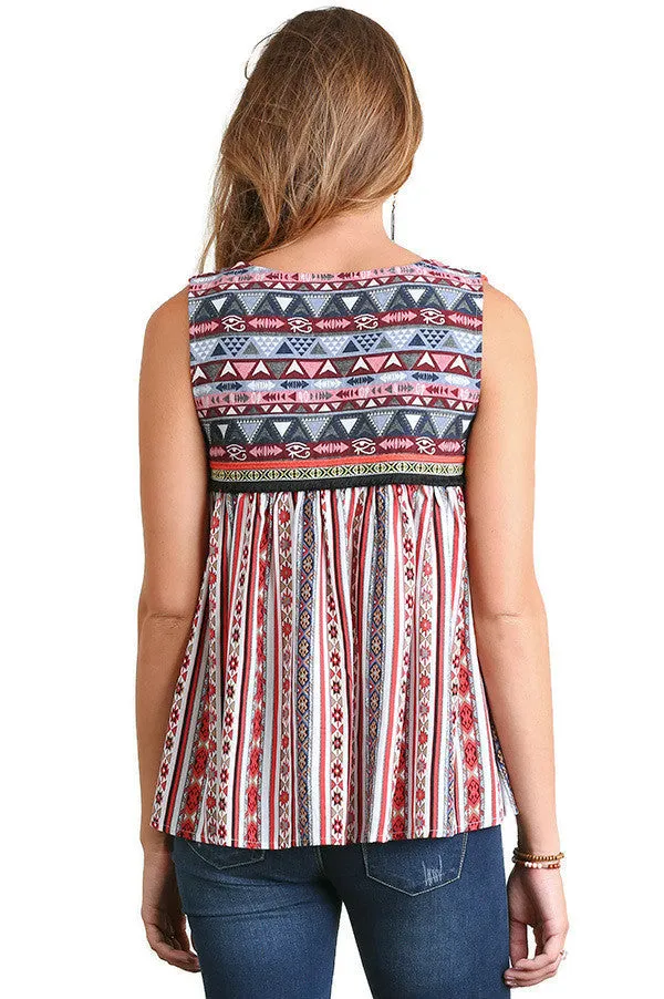 Tribal Print Tassel Tie Vest, Red