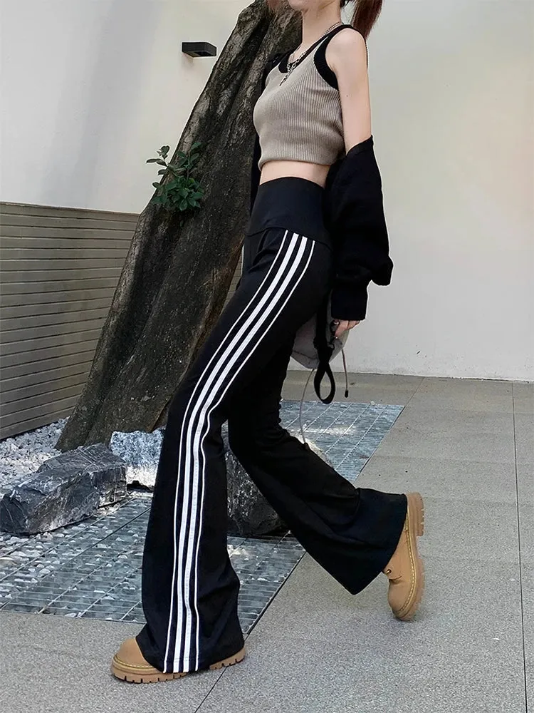 Uniwim 2024 Summer Women Sweatpants Baggy Casual Side Stripe Pants Sports Slim Elastic Waist Pants Black Joggers Trousers Streetwear