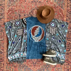 Upcycled Grateful Dead Inspired Batik Long Tunic Poncho Top