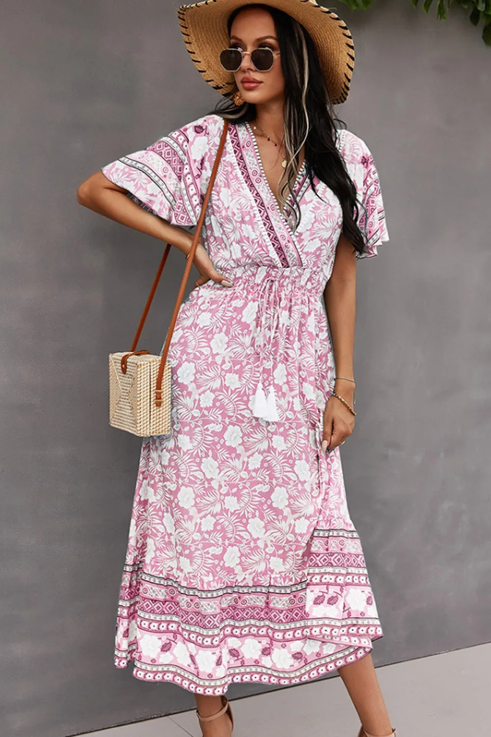 V-Neck Tie Bohemian Dress