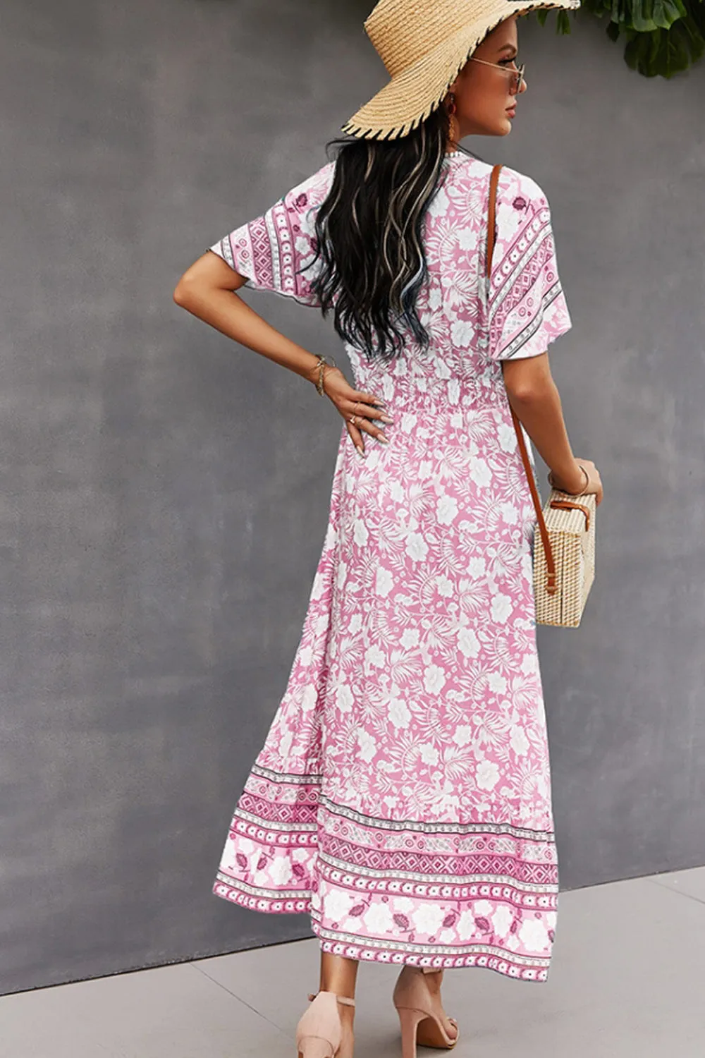 V-Neck Tie Bohemian Dress