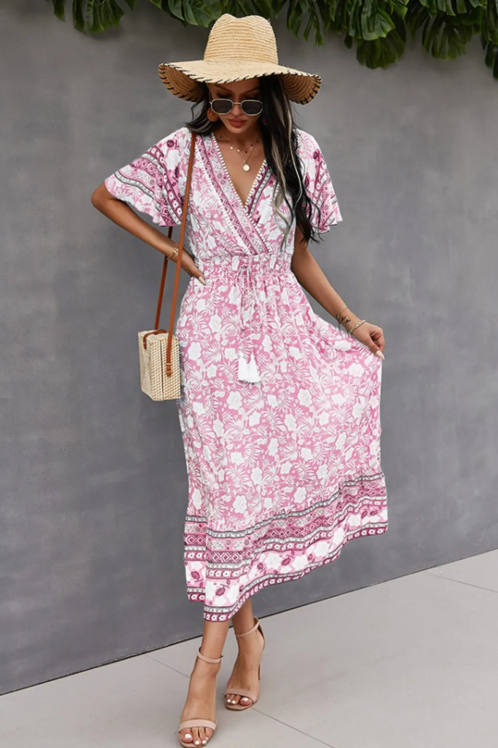 V-Neck Tie Bohemian Dress