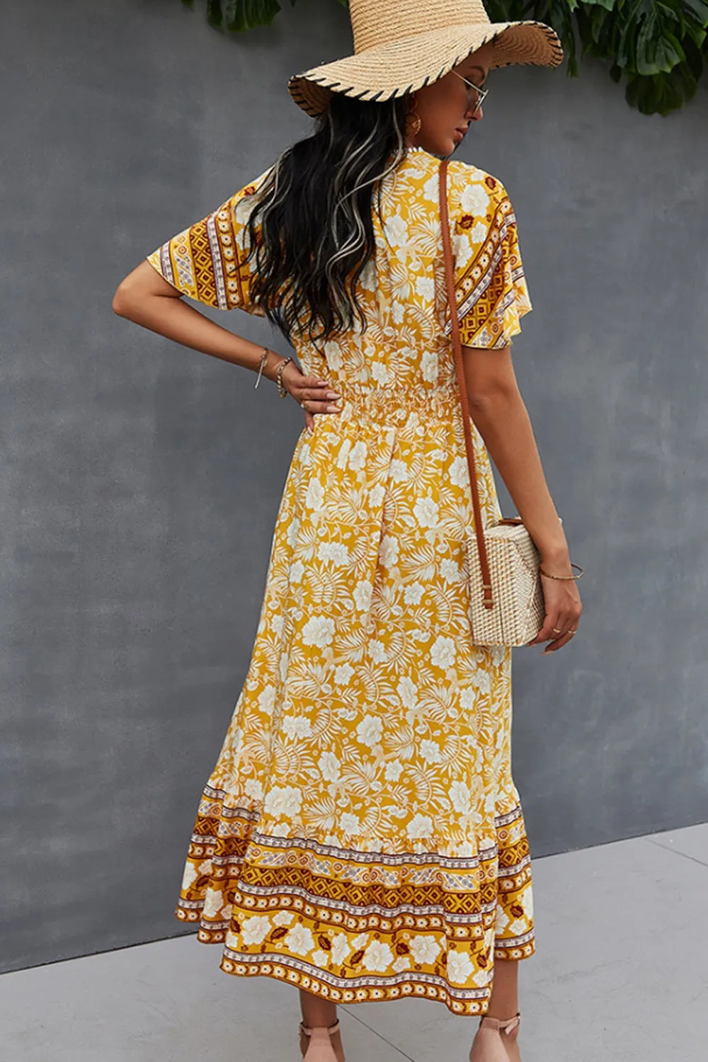 V-Neck Tie Bohemian Dress