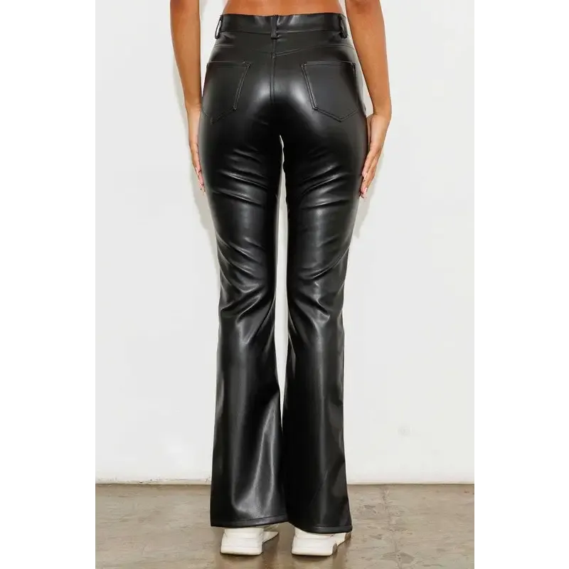 Vegan Leather Front Slit Bootcut Pants