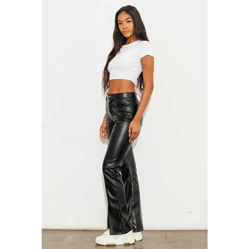 Vegan Leather Front Slit Bootcut Pants