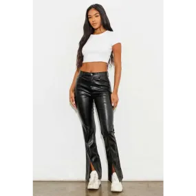 Vegan Leather Front Slit Bootcut Pants