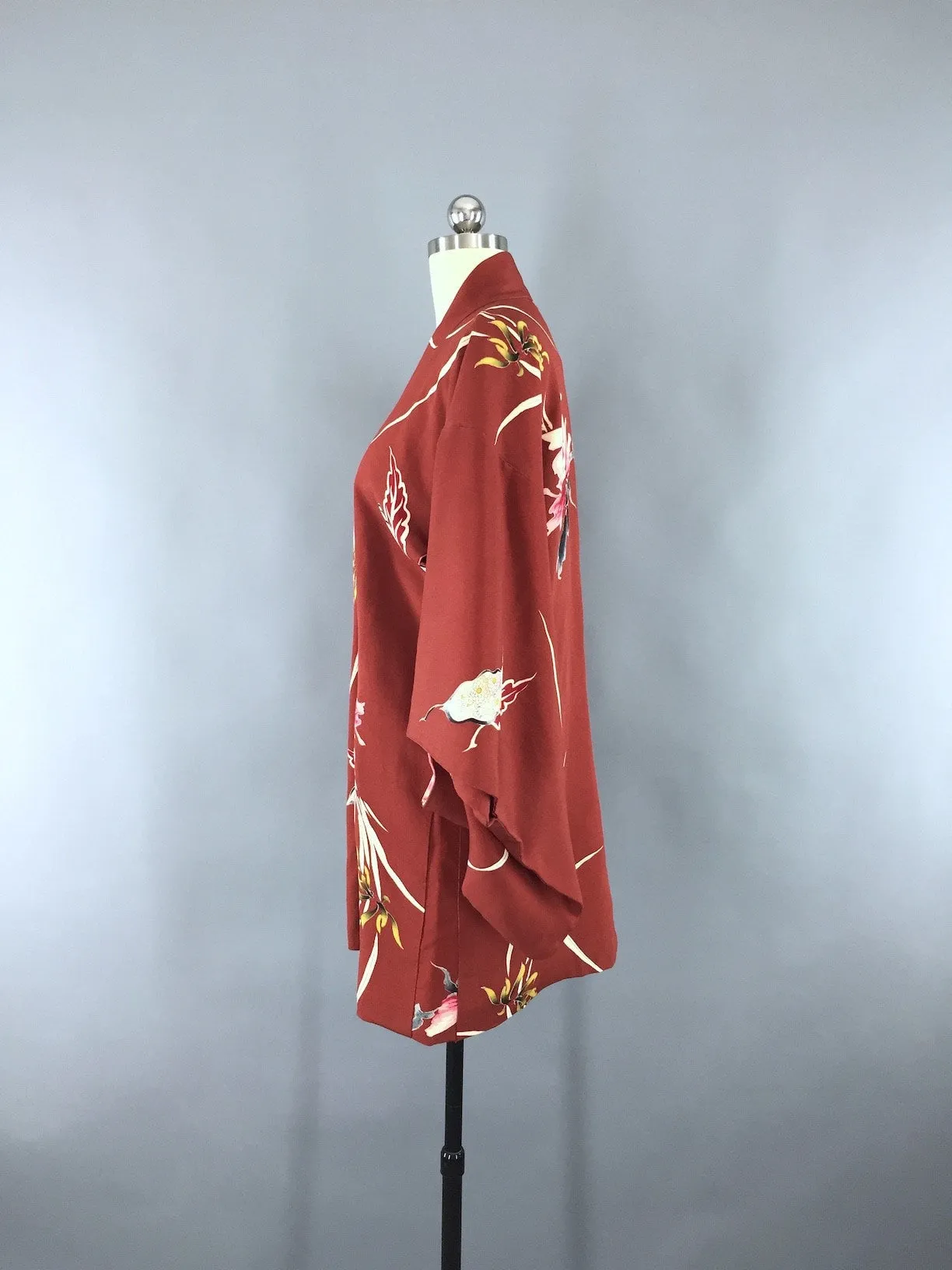 Vintage 1940s Silk Haori Kimono Cardigan / Art Deco Floral Print