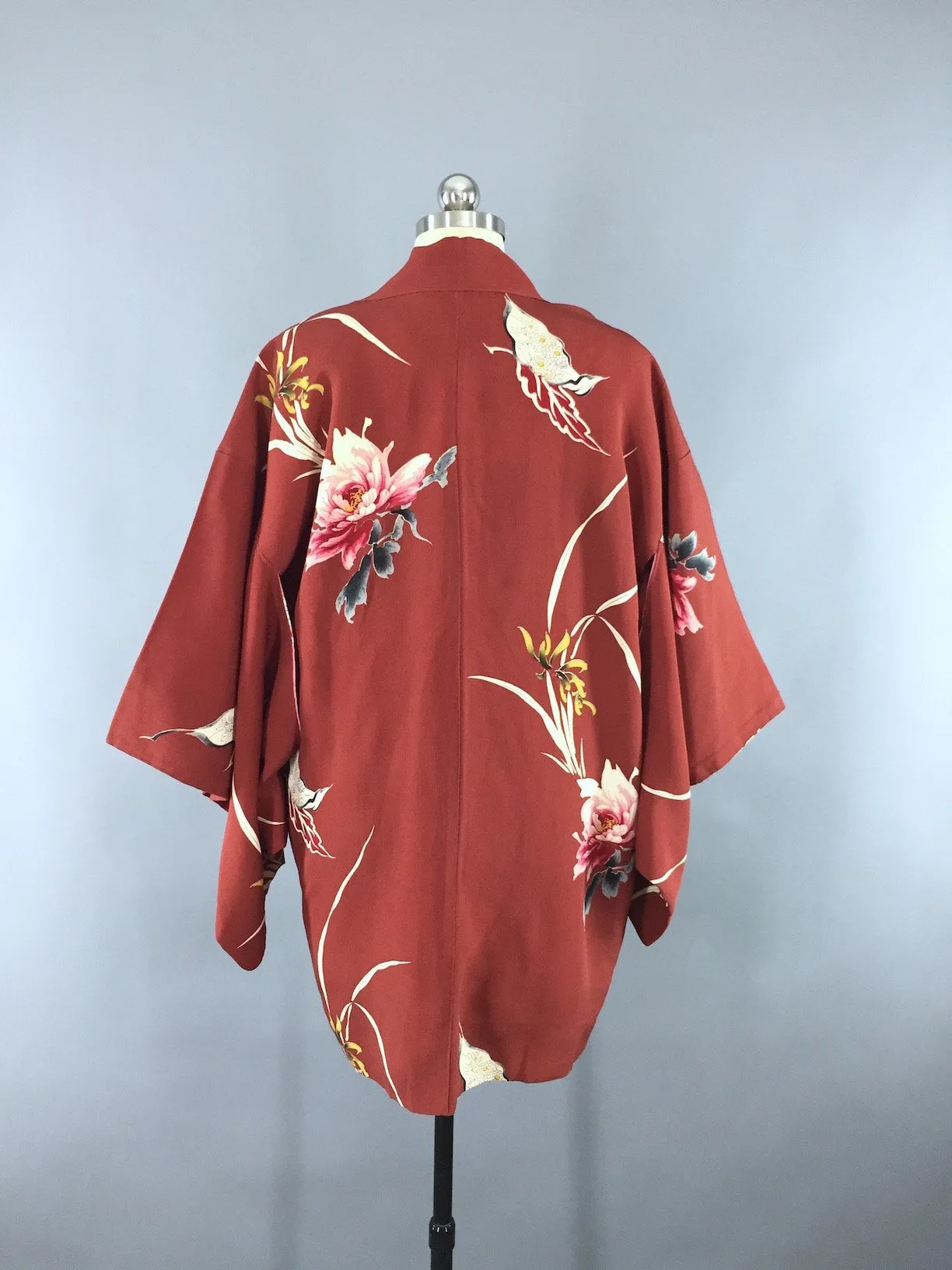 Vintage 1940s Silk Haori Kimono Cardigan / Art Deco Floral Print