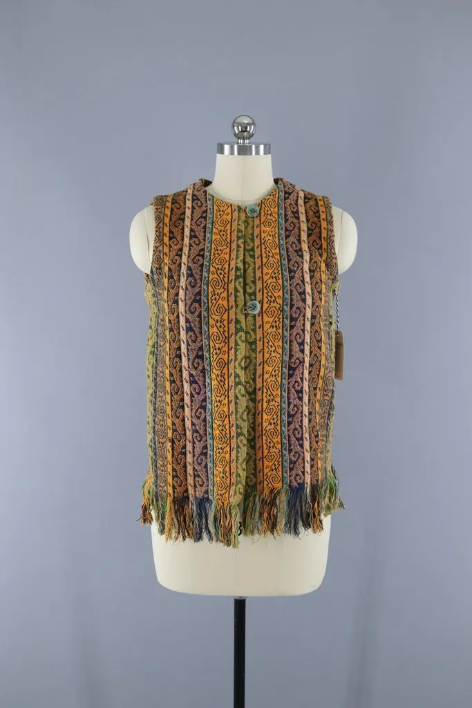 Vintage 1960s Fringed Serape Tunic Vest