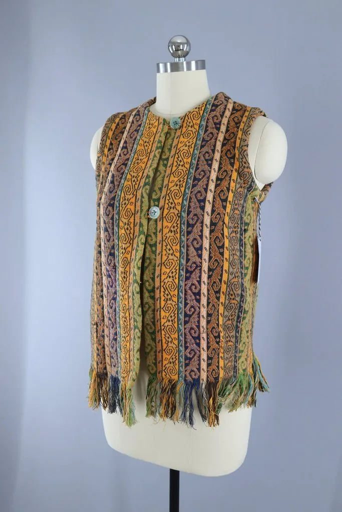 Vintage 1960s Fringed Serape Tunic Vest