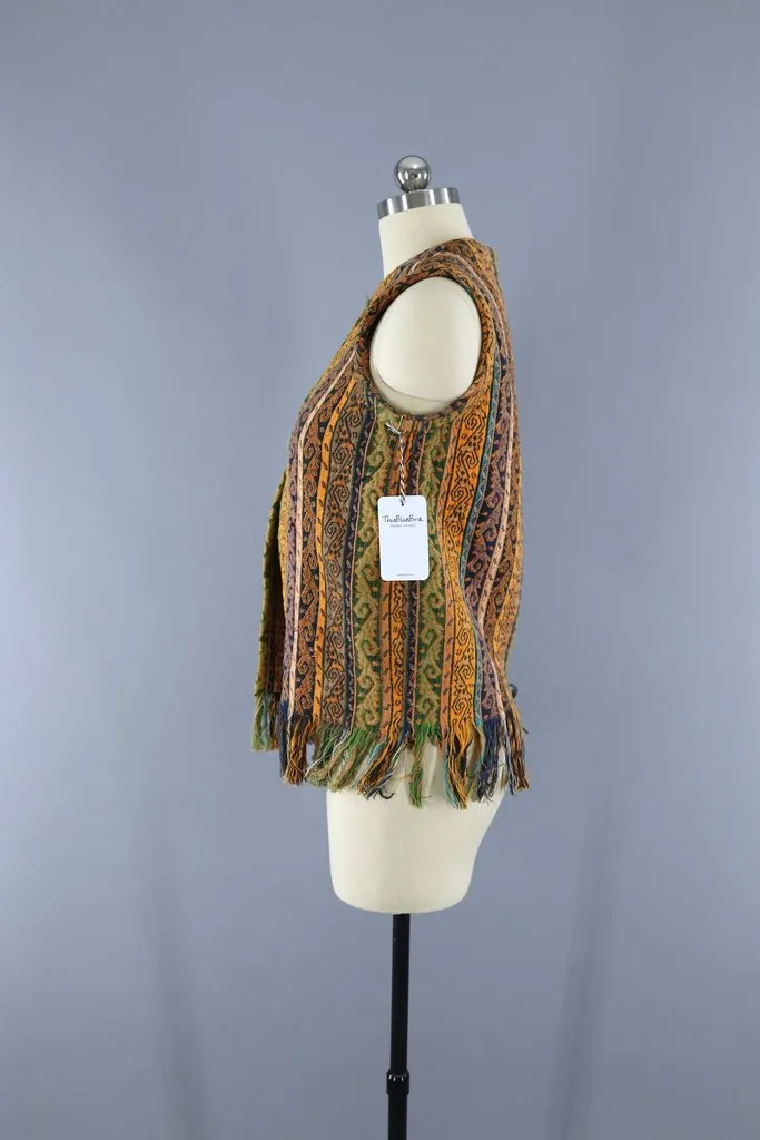 Vintage 1960s Fringed Serape Tunic Vest