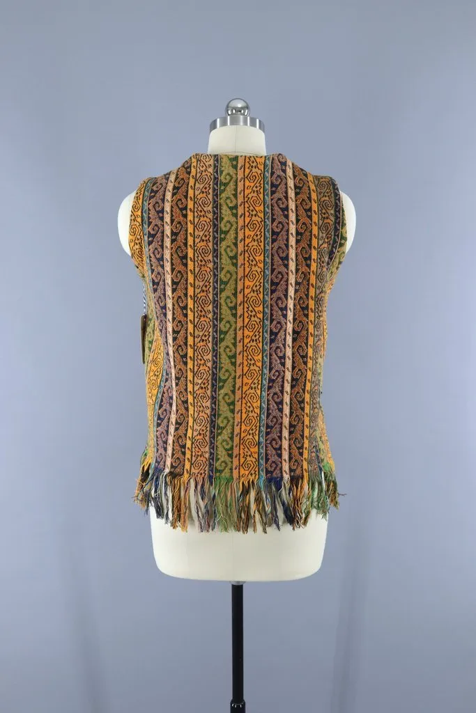 Vintage 1960s Fringed Serape Tunic Vest