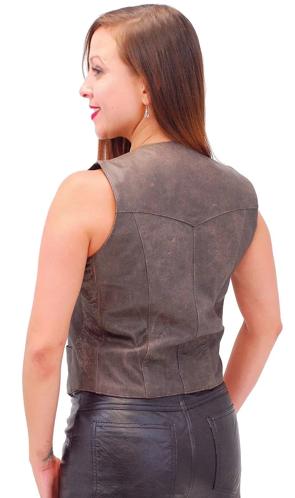 Vintage Brown Basic Leather Vest for Women #VL1225N ()