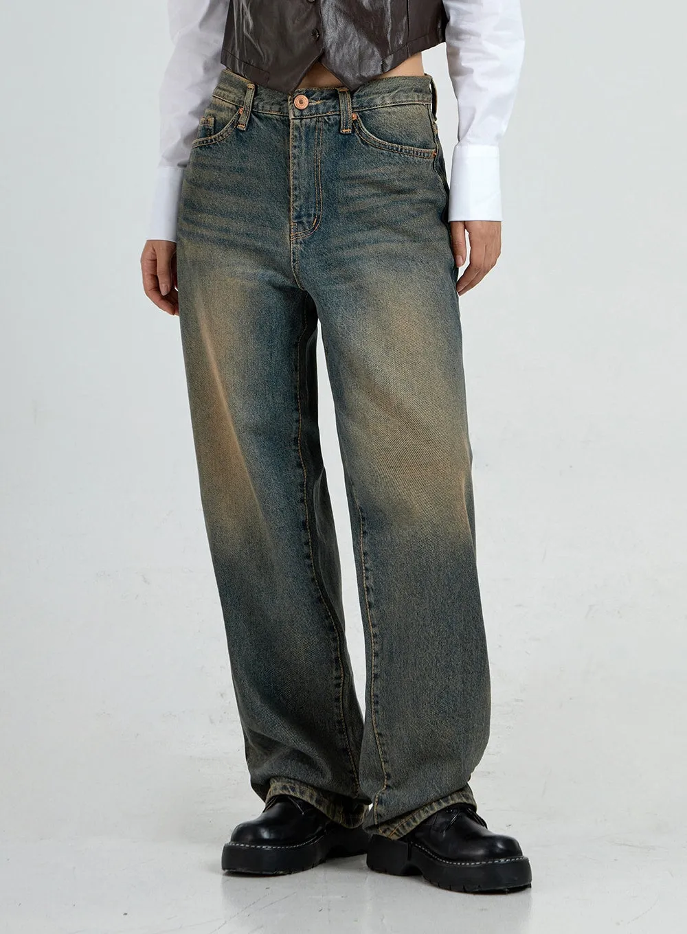 Vintage Washing Wide Denim Pants CO13