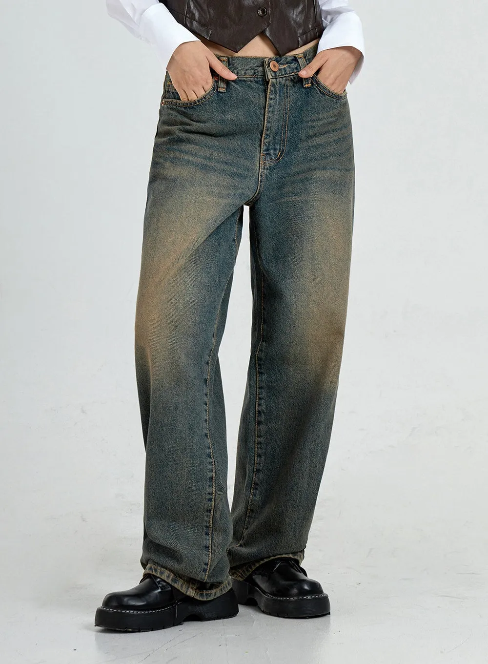 Vintage Washing Wide Denim Pants CO13