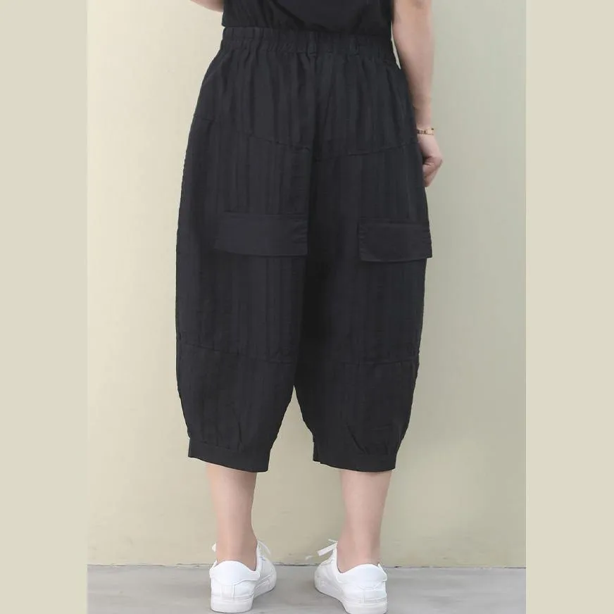 Vivid black pants vintage summer elastic waist Fashion women pants