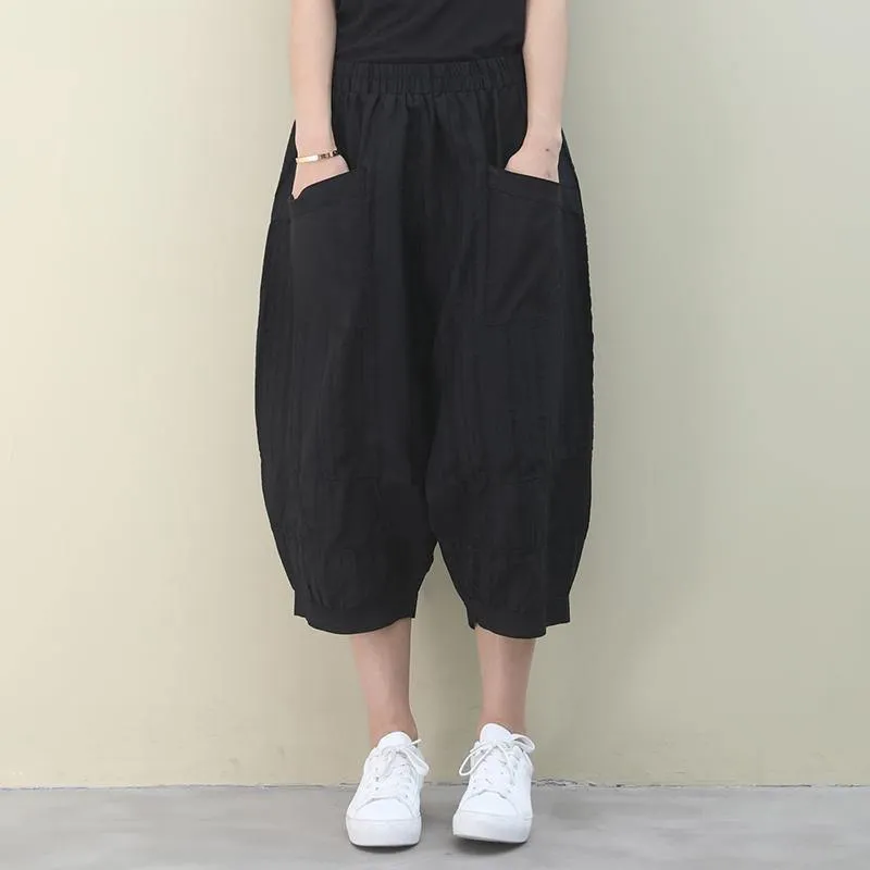 Vivid black pants vintage summer elastic waist Fashion women pants