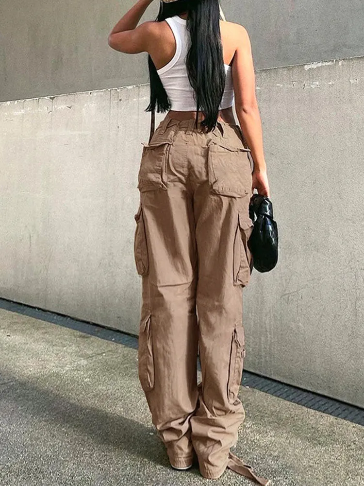 Wenkouban Cargo Pant Women Jeans Loose Trouser Sweat Pants With Pockets Vintage Long Streetwear Low Waist Casual Jogger Overalls