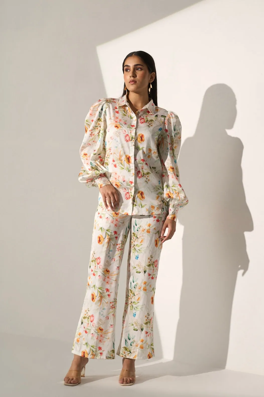 White Women's Floral Printed Co-ord Set