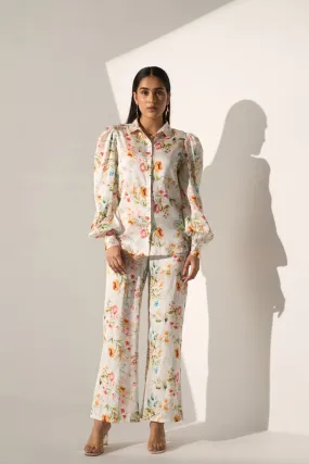 White Women's Floral Printed Co-ord Set